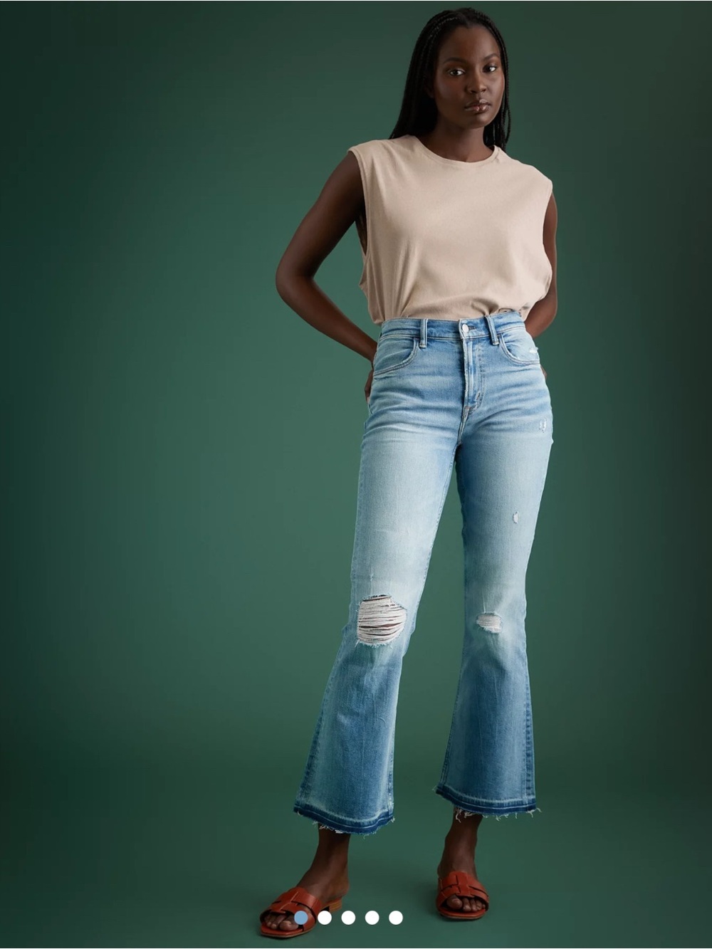 AE77 Premium High Waisted Crop Flare Jean in Light Destroy Wash NWT
